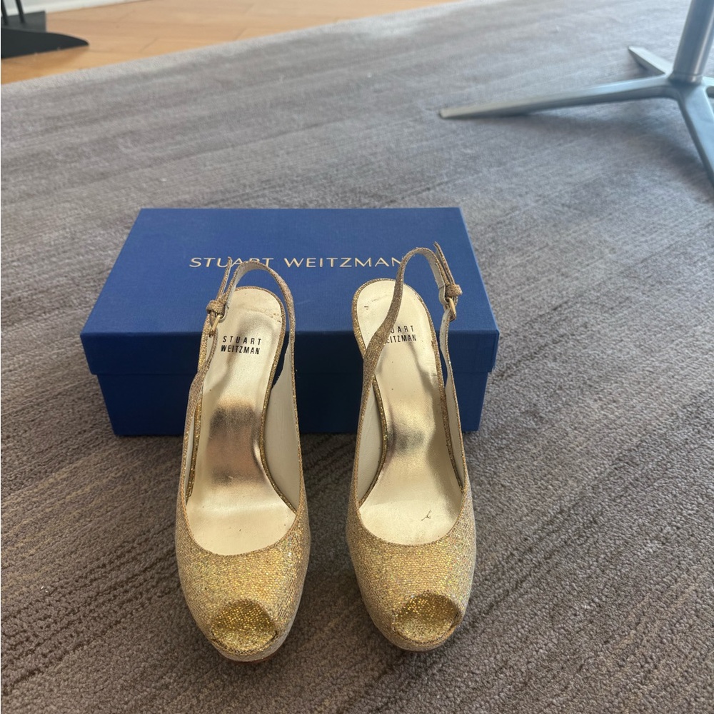 Stuart Weitzman Glittering Gold Slingback Heels